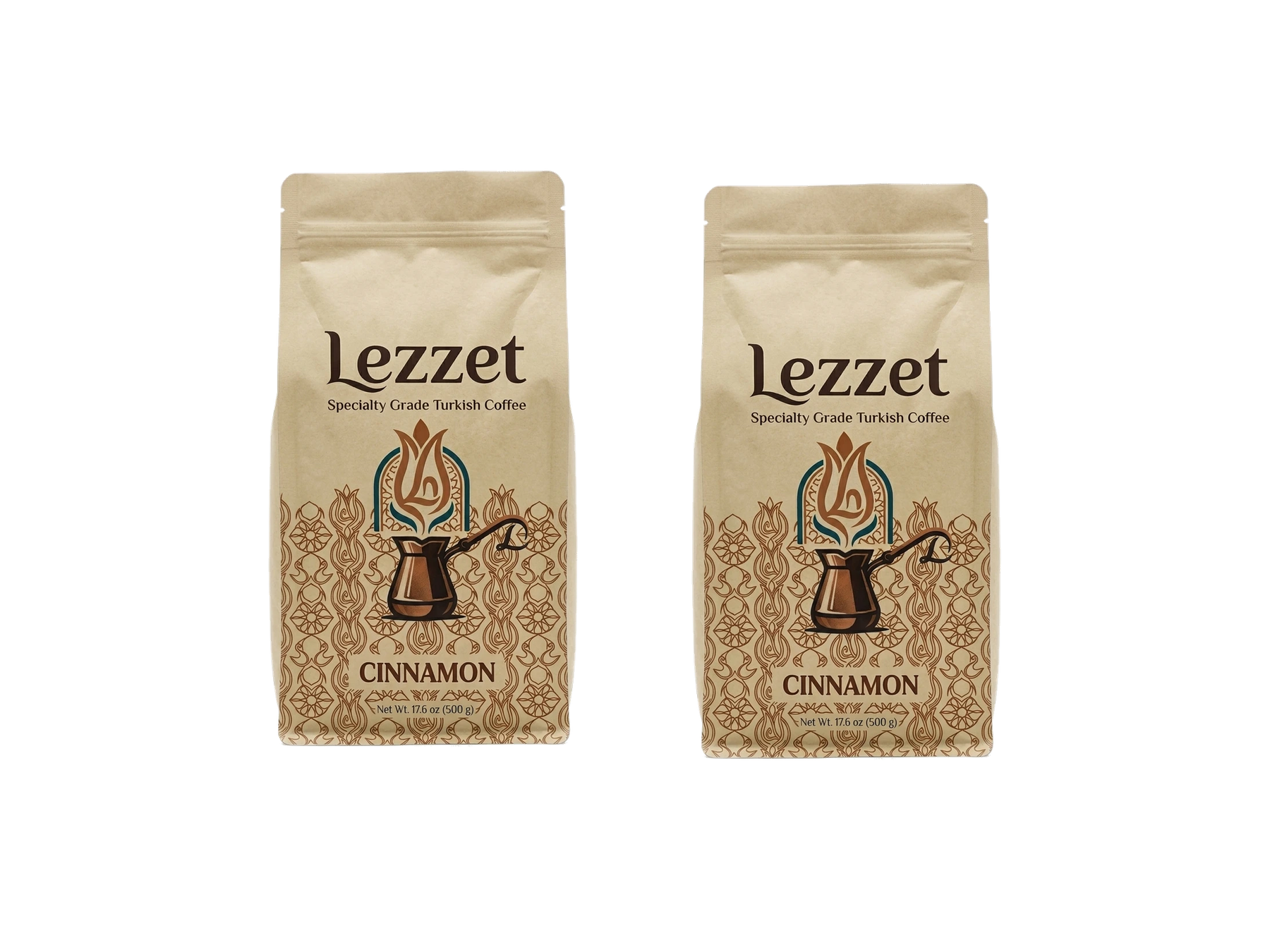 Two Lezzet Cinnamon Turkish coffee 17.6 oz bags