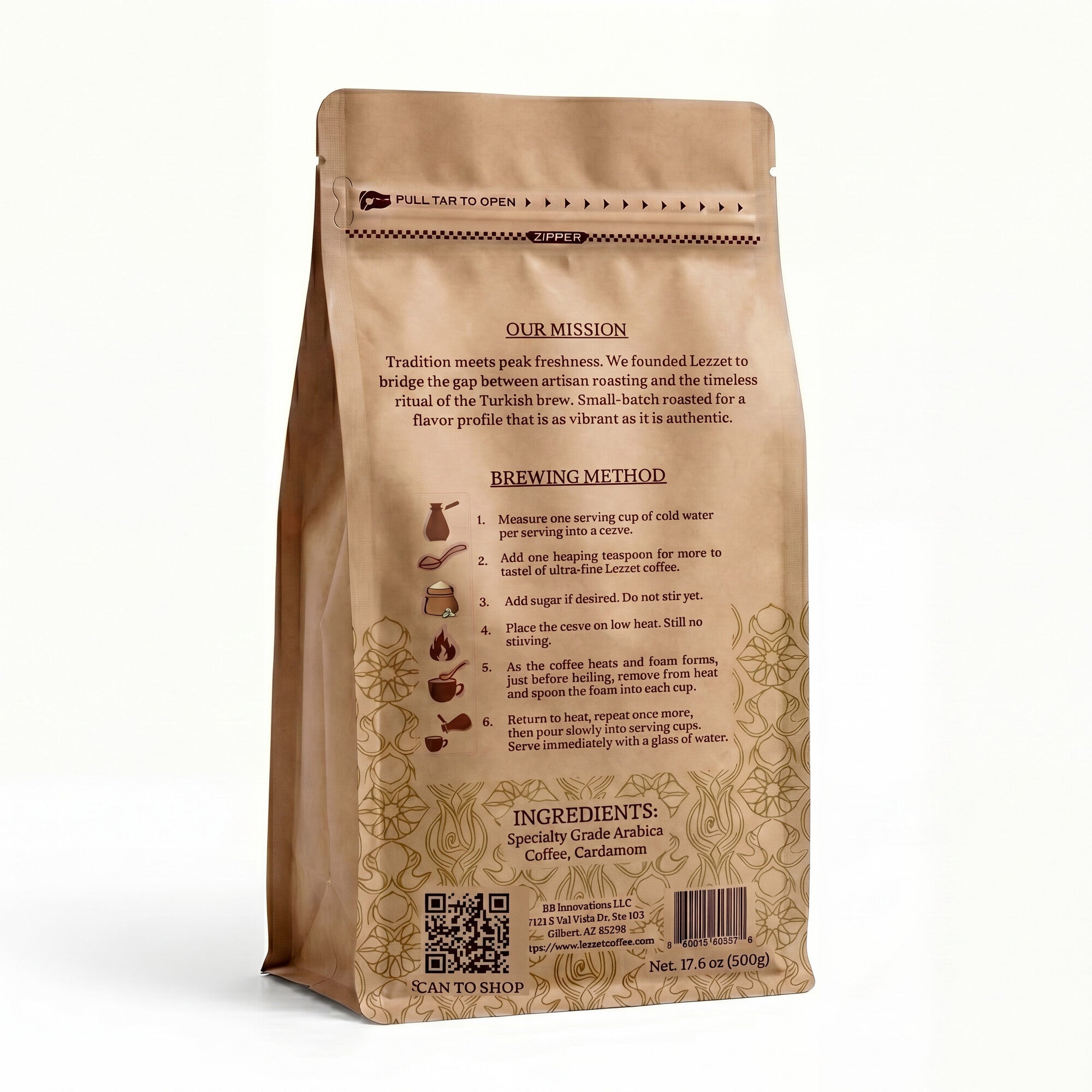 Lezzet Specialty Grade Turkish Coffee - Cardamom (17.6 oz)